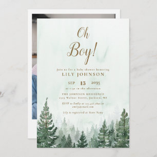 Oh Boy Pine Tree Forest Baby Shower Photo Invitation