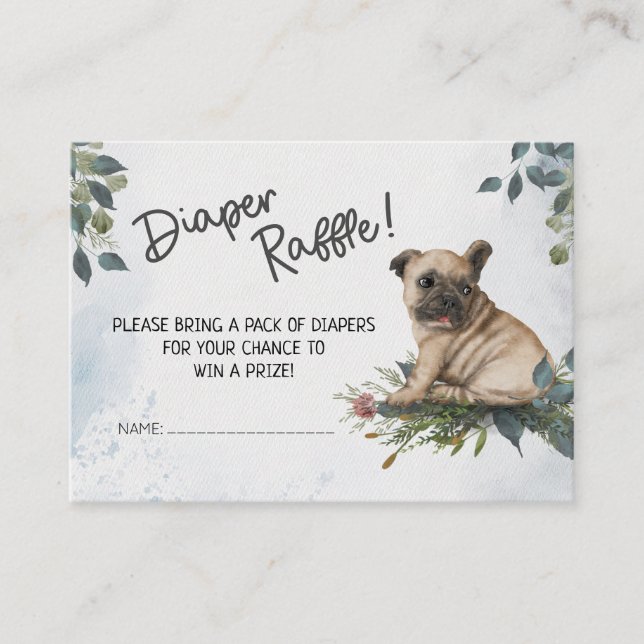 Oh Boy! Pug Puppy Watercolor Diaper Raffle  Enclosure Card (Front)