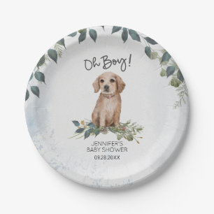 Oh Boy! Retriever Puppy Dog Custom Baby Shower Paper Plate