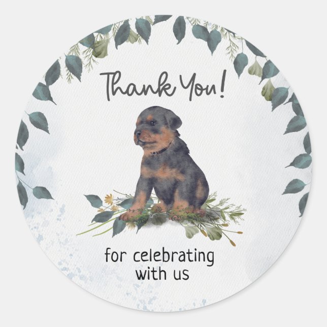 Oh Boy! Rottweiler Puppy Dog Thank you Classic Round Sticker (Front)