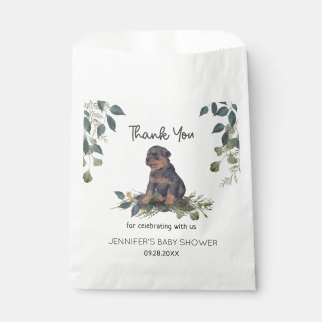 Oh Boy! Rottweiler Puppy Watercolor Baby Shower Favour Bag (Front)