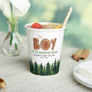 Oh Boy -  Rustic Boy Woodland Baby Shower  Paper Cups