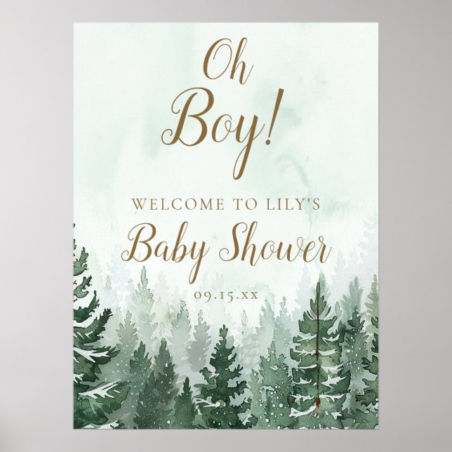 Oh Boy Rustic Pine Forest Baby Shower Welcome Sign (Front)