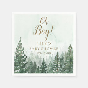 Oh Boy Rustic Pine Tree Forest Baby Shower Napkin