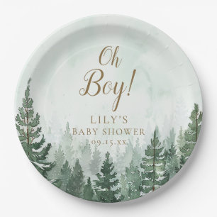 Oh Boy Rustic Pine Tree Forest Baby Shower Paper Plate