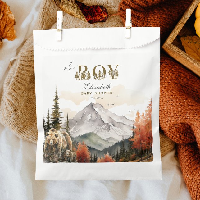 Oh Boy Rustic Woodland Bear Mountain Baby Shower Favour Bag (Creator Uploaded)