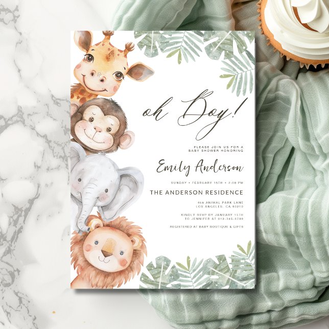 Oh Boy Safari Animal Boy's Baby Shower Invitation (Creator Uploaded)
