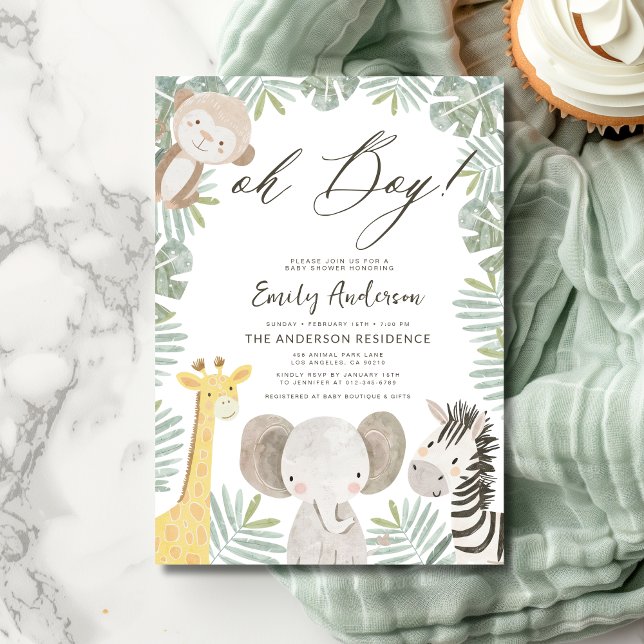 Oh Boy Safari Animal Boy's Baby Shower Invitation (Creator Uploaded)