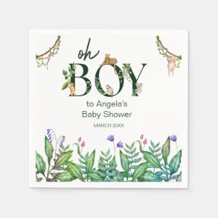 Oh boy Safari Animal Jungle Green Baby Shower Napkin