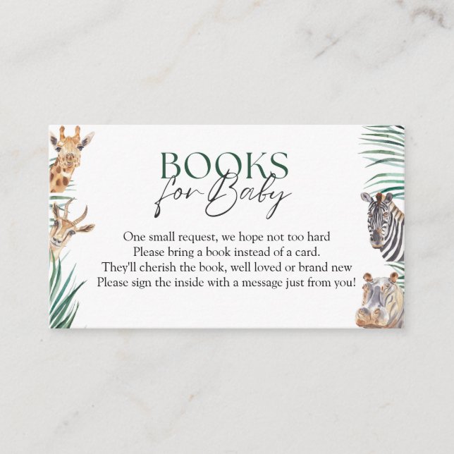 Oh Boy Safari Animals Baby Shower Books For Baby Enclosure Card (Front)