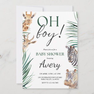 Oh Boy Safari Animals Baby Shower Invitation