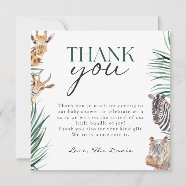 Oh Boy Safari Animaux Baby shower Carte de remerci (Devant)