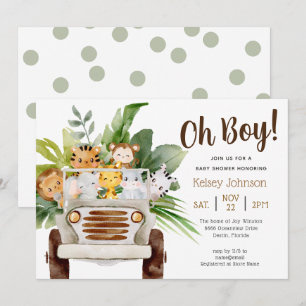 Oh Boy Safari Jungle Zoo Animals Boy Baby Shower Invitation