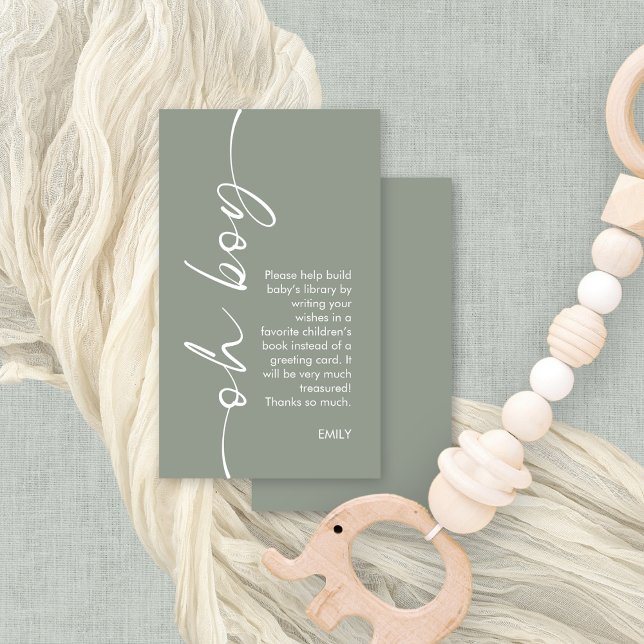 Oh Boy Sage Books for Baby Shower Enclosure Card (Front and back view of small enclosure books for baby card)