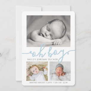 Oh Boy Simple Collage Photo Birth Announcement