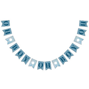 Oh Boy Slate Blue Baby Shower Bunting Flags