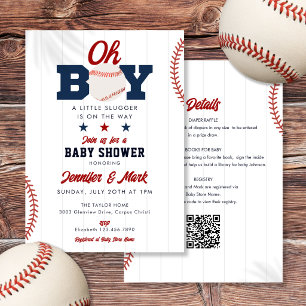Oh Boy Slugger Baseball All In One Baby Shower Invitation
