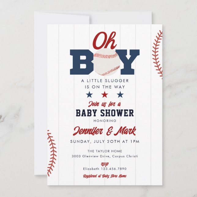 Oh Boy Slugger Baseball Photo Baby Shower Invitation (Front)