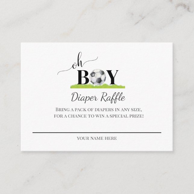 Oh Boy Soccer Boy Baby Shower Diaper Raffle Enclosure Card (Front)