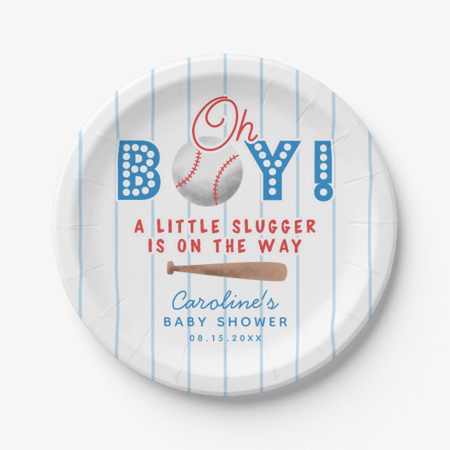 Oh Boy Sports Baseball Theme Baby Shower Paper Plate (Front)