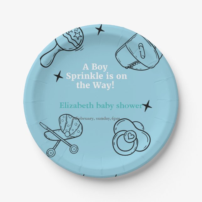 Oh Boy sprinkle It's A Boy Baby Shower  Paper Plate (Front)