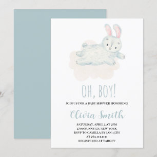 Oh Boy Sweet Bunny Watercolor Baby Shower Invitation