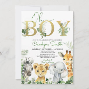 Oh Boy Tropical Jungle Animals Baby Shower Invitation