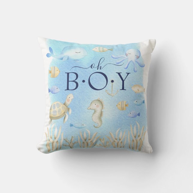 Oh Boy Under the Sea Baby Birth Stats Pillow (Front)