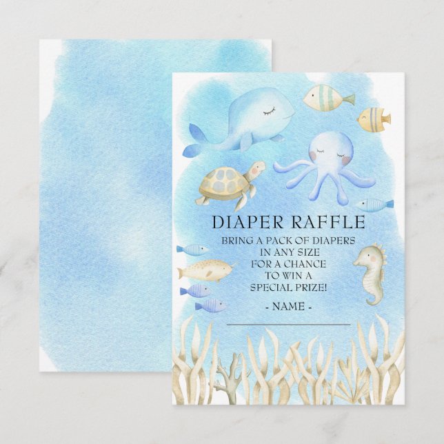 Oh Boy Under the Sea Baby Shower Diaper Raffle Invitation (Front/Back)