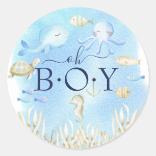 Oh Boy Under the Sea Baby Shower Favour Classic Round Sticker