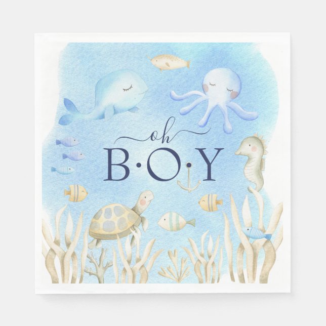 Oh Boy Under the Sea Baby Shower Paper Napkins (Front)