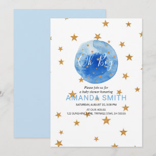 Oh Boy Watercolor Bloom and Yellow Stars  Invitation