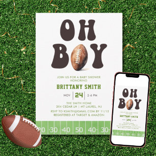 Oh Boy Watercolor Football Baby Shower Invitation