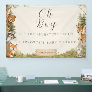 Oh Boy Watercolor Rustic Woodland Baby Shower Banner