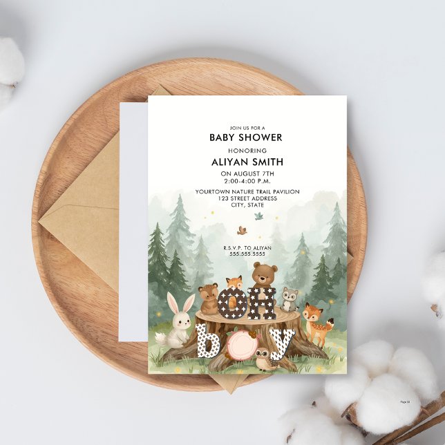 Oh Boy Watercolor Woodland Animals Baby Shower  Invitation (Creator Uploaded)