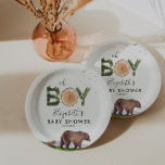 Oh Boy Watercolor Woodland Bear Baby Shower  Paper Plate<br><div class="desc">Watercolor woodland,  bear - BOY- baby shower paper plates. Customizable!</div>