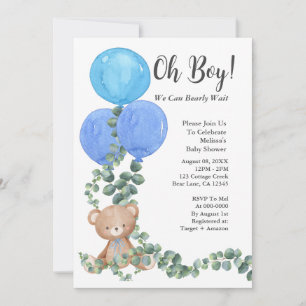 Oh Boy We Can Bearly Wait Baby Shower Invitation