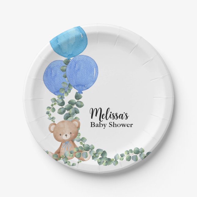 Oh Boy We Can Bearly Wait Balloon Eucalyptus  Paper Plate (Front)