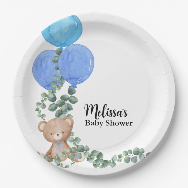 Oh Boy We Can Bearly Wait Balloon Eucalyptus  Paper Plate (Front)