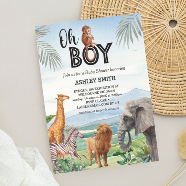 Oh Boy! Wild Safari Animals Baby Shower Invitation (Creator Uploaded)