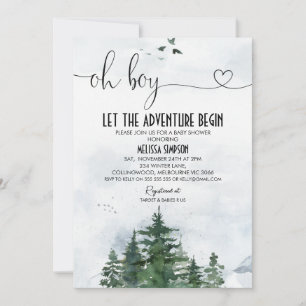 Oh Boy Wildernes Heart Calligraphy Baby Shower Invitation