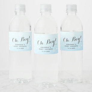 Oh Boy Winter Baby Shower   Snowflakes Blue Water Bottle Label