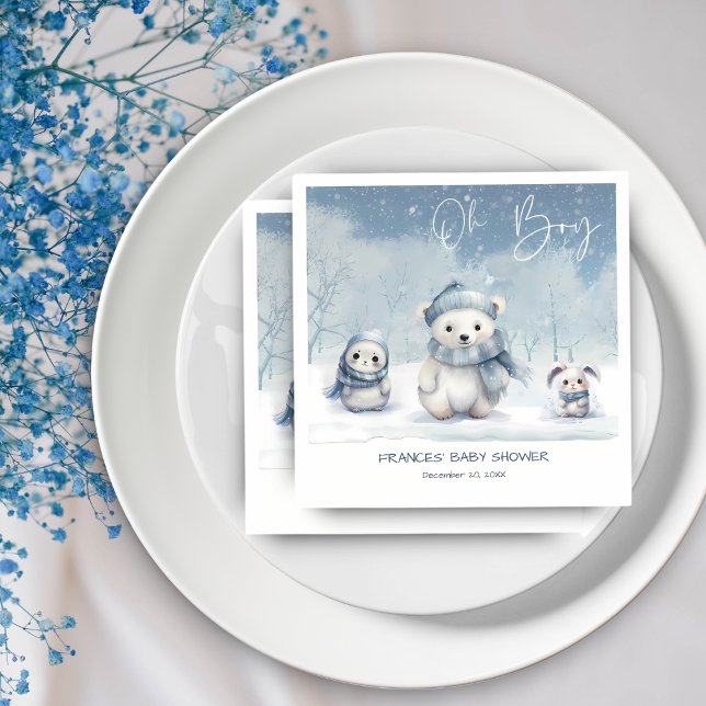 Oh Boy Winter | Woodland Baby Shower Editable Napkin (Creator Uploaded)