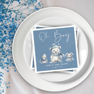 Oh Boy Winter   Woodland Baby Shower Editable Napkin
