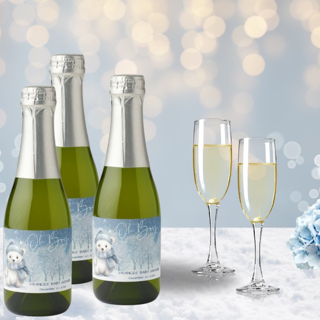 Oh Boy Winter | Woodland Baby Shower Sparkling Wine Label (Creator Uploaded)