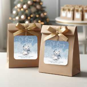 Oh Boy Winter   Woodland Baby Shower Square Sticker