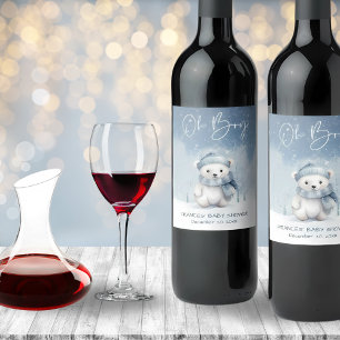 Oh Boy Winter Woodland Baby Shower Wine Label