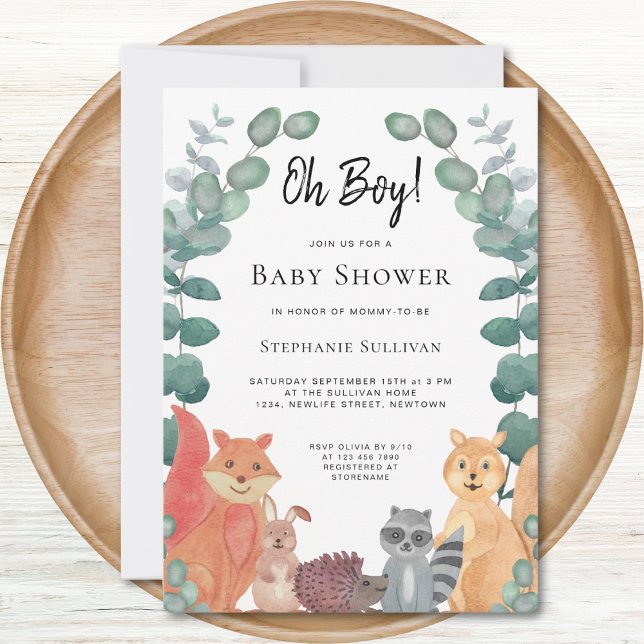 Oh Boy Woodland Animals Eucalyptus Baby Shower Invitation (Creator Uploaded)
