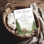 Oh Boy Woodland Bear Baby Shower Invitation<br><div class="desc">Introducing our Adventure Forest Baby Shower Invitation a delightful and heartwarming way to celebrate the impending arrival of a precious little one during. This Editable Baby Boy Shower Invite exudes a charming blend of baby excitement,  making it the perfect choice for a Rustic Baby Shower.</div>