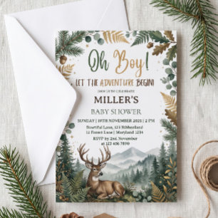 Oh Boy Woodland Deer Adventure Baby Shower Invitation